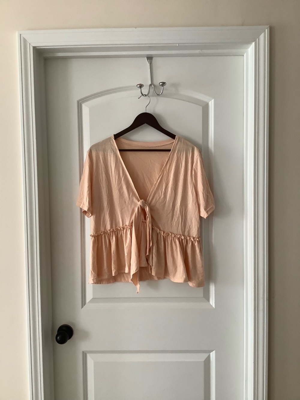 Peach Tie-Front Peplum Women’s Top